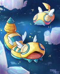  animal_focus artist_name closed_eyes closed_mouth commentary crystal dudunsparce dudunsparce_(two-segment) dunsparce english_commentary evolutionary_line full_body imazartz no_humans open_mouth pokemon pokemon_(creature) pokemon_focus smile sparkle wings 