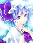  bad_id blue_eyes blue_hair bust hat looking_at_viewer remilia_scarlet short_hair solo touhou wrist_cuffs yutazou 