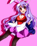  animal_ears breasts bunny_ears cleavage gin_(shioyude) long_hair open_mouth pantyhose purple_hair red_eyes reisen_udongein_inaba skirt smile solo touhou 