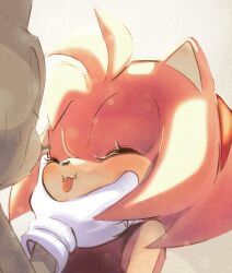 amy_rose anthro blep blush cheek_squish closed_eyes cute cuteness_overload female hedgehog_boy hedgehog_girl holding_cheeks looking_at_another male pink_fur pov_hand sepia_tone soft_shading sonamy sonic_(series) sonic_the_hedgehog steffybs_(artist) sweatdrop tongue_out tongue_poke white_gloves ​monochrome_(partially)