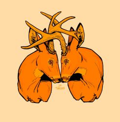  animal animal_focus colored_sclera commentary deer english_commentary entangled highres looking_at_another no_humans noses_touching orange_sclera original portrait ttwicoff 