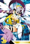 angel_wings angewomon artist_request asymmetrical_clothes belt blonde_hair breasts cleavage digimon digimon_adventure digimon_jintrix female gloves head_wings helmet lips long_hair lowres multiple_wings official_art ribbon solo thigh_strap wings 