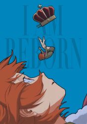  1girl absurdres aijou_karen bow bowtie brown_eyes brown_hair comiket_103 comiket_107 covered_eyes cross english_text falling fur-trimmed_jacket fur_trim grey_jacket grey_skirt hair_ornament hairclip hands_up hashtag-only_commentary highres jacket legs_up looking_up miniskirt outstretched_arms parted_lips pleated_skirt profile projected_inset red_bow red_bowtie sato_no_sachi school_uniform seishou_music_academy_uniform shirt short_hair shoujo_kageki_revue_starlight skirt text_background two_side_up unworn_hair_ornament unworn_hairclip upside-down wide_shot 