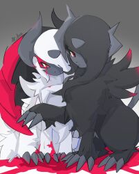 2others absol animal asymmetrical_horns black_fur bleeding blood blood_from_forehead claws hair_over_one_eye highres horns mega_absol mega_absol_z mega_pokemon pokemon pokemon_(creature) pokemon_focus pokemon_legends:_z-a red_eyes red_wings single_wing uneven_horns uuuuuuumbreon white_fur wings