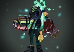  1other commentary_request denim full_body gatling_gun gun highres holding holding_gun holding_weapon hydra_splatling_(splatoon) inkling inkling_player_character jeans ka_pus long_hair pants plague_doctor_mask pointy_ears shoes splatoon_(series) splatoon_3 standing tag tentacle_hair twitter_username weapon 