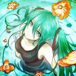 absurdres beancurd from_above green_eyes green_hair hatsune_miku highres looking_up solo twintails vocaloid wading 