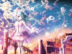  akkijin aqua_eyes aqua_hair cloud clouds corset detached_sleeves dress hatsune_miku jewelry looking_at_viewer necklace see-through sky smile solo thigh-highs thighhighs vocaloid 