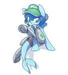 blue_eyes blue_hair hair_bobbles hair_ornament hat hippocamp kawashiro_nitori mechanical_legs modern-warmare mouth_hold my_little_pony my_little_pony_friendship_is_magic touhou twintails 