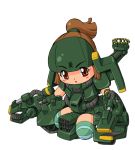  brown_hair gundam maro-n mecha_musume ponytail zaku_tank_green_makaku_cannon_type 