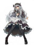  aiming_at_viewer eyepatch flat_chest gun infinite_stratos kst69 laura_bodewig long_hair maid pov_aiming red_eyes silver_hair solo standing thigh-highs thighhighs weapon white_background 