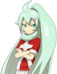  crossed_arms green_eyes green_hair highres inazuma_eleven inazuma_eleven_(series) inazuma_eleven_go inazuma_eleven_go_chrono_stone long_hair mantle_(inazuma_eleven) soccer_uniform tenmas very_long_hair white_background 