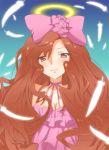  bow breasts brown_hair cleavage feathers goddess hair_bow halo kami_nomi_zo_shiru_sekai long_hair red_eyes solo very_long_hair vulcan_(kaminomi) yuto 