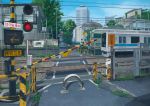  cityscape copyright_request kusakabe_(kusakabeworks) no_humans railroad_crossing railroad_tracks real_world_location sketch tokyo_(city) traditional_media train 
