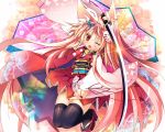  animal_ears japanese_clothes kimono long_hair sword thigh-highs thighhighs tinkvov weapon wink 