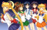  5girls bishoujo_senshi_sailor_moon black_hair blonde_hair blue_eyes brown_hair green_eyes long_hair ponytail purple_eyes sailor_jupiter sailor_mars sailor_mercury sailor_moon sailor_venus short_hair twintails 