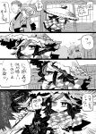  ajirogasa angry ascot bow checkered_scarf detached_sleeves directional_arrow dress extra hair_bow hair_tubes hakurei_reimu hat highres horns kijin_seija monochrome multicolored_hair needle open_mouth scarf short_hair streaked_hair symbol-shaped_pupils touhou translation_request yt_(wai-tei) 