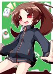  blush brown_hair long_hair mahjong no_pants ponytail red_eyes reku saki saki_achiga-hen takakamo_shizuno track_jacket 