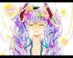  close flower flowers gari hatsune_miku headphones open_shirt purple_hair vocaloid 
