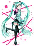  aqua_eyes aqua_hair bad_id boots cat_tail detached_sleeves hatsune_miku headset long_hair musical_note necktie s@ki_kilisawa skirt solo tail thigh-highs thigh_boots thighhighs twintails very_long_hair vocaloid wink 