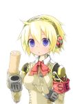  :o aegis android armband blonde_hair blue_eyes blush bow chatsubo chatsubo_(yaba-yaba) nichijou parody persona persona_3 robot_joints roll_cake short_hair solo swiss_roll white_background 