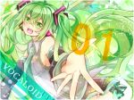  bad_id detached_sleeves green_eyes green_hair hatsune_miku headset long_hair necktie open_mouth outstretched_arm skirt solo star twintails uruhara_ryuuku very_long_hair vocaloid 