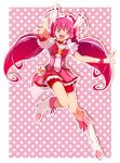  boots chiyo_(rotsurechiriha) cure_happy gem head_wings highres hoshizora_miyuki pink_hair pointing pouch precure red_eyes ribbon smile_precure! twintails 