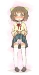  blush bow brown_hair dress_shirt flying_sweatdrops hair_bow kito kito_(sorahate) loafers original panties pantyshot shirt shoes short_hair sketch skirt skirt_lift solo sweat sweater thigh-highs thighhighs underwear wavy_mouth white_legwear 