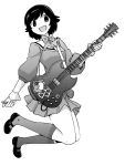  electric_guitar guitar hairband instrument jumping kami_nomi_zo_shiru_sekai manga mary_janes monochrome official_art pleated_skirt plectrum school_uniform shoes short_hair skirt socks solo takahara_ayumi wakaki_tamiki 