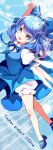  &#9320; :d ? blue_eyes blue_hair character_name cirno hat hat_ribbon highres long_image open_mouth outstretched_arms ribbon roh_nam_kyung smile solo tall_image title_drop touhou ã§â«â­ã¯â½â¨ â‘¨ 