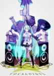  aqua_eyes aqua_hair detached_sleeves hatsune_miku long_hair microphone microphone_stand necktie no_more skirt solo speaker thigh-highs thighhighs twintails very_long_hair vocaloid 