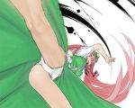  bow braid from_below hair_bow hat hong_meiling leg_up long_hair muhamado panties pantyshot red_hair redhead solo touhou underwear upskirt white_panties 