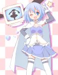  ;d armband blue_eyes blue_hair cape gloves h.n.elly_(kirsten) highres magical_girl mahou_shoujo_madoka_magica miki_sayaka open_mouth smile soul_gem television thigh-highs thighhighs v wink witch&#039;s_labyrinth witch's_labyrinth zettai_ zettai_ryouiki 