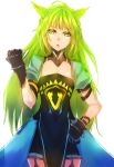  1girl animal_ears archer_of_red craim dress fate/apocrypha fate/grand_order fate_(series) gloves green_eyes green_hair highres lion_ears long_hair simple_background solo white_background 