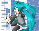  colored detached_sleeves hatsune_miku headphones long_hair looking_at_viewer mituhi open_mouth skirt smile solo thigh-highs thighhighs twintails very_long_hair vocaloid 