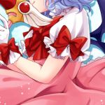  bat_wings blue_hair bow card_captor_sakura cardcaptor_sakura close-up cosplay fuuin_no_tsue gloves head_out_of_frame irori kinomoto_sakura kinomoto_sakura_(cosplay) profile remilia_scarlet smile solo touhou wand wings 