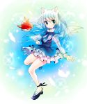  animal_ears arin bird blue_eyes blue_hair cat_ears dress mosho pangya smile solo wings 