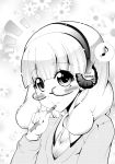  bespectacled blush glasses headphones kise_yayoi long_hair mechanical_pencil monochrome pencil precure smile smile_precure! solo 