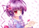  close flower flowers highres japanese_clothes mikeou original petals pink_chuchu purple_hair red_eyes 