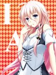  ahoge argyle argyle_background bare_shoulders blue_eyes blush braid character_name choker ia_(vocaloid) long_hair looking_at_viewer off_shoulder open_mouth pink_hair solo twin_braids vocaloid yatsu_(sasuraino) 