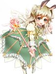  alternate_color angel_wings animal_ears blonde_hair bolero bunny_ears cropped_jacket dress elise_lutus green_dress jewelry komoro pendant rabbit_ears short_hair smile solo tales_of_(series) tales_of_xillia two_side_up white_background wings yellow_eyes 