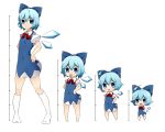  :p adult ahoge blue_eyes blue_hair bow chibi child cirno dress hair_bow hands_on_hips height_chart kinakomoti kneehighs microskirt open_mouth short_hair smile socks solo tongue touhou white_background white_legwear wings 
