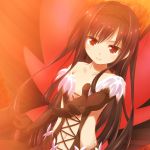  accel_world bad_id big_wednesday black_hair brown_eyes butterfly_wings elbow_gloves gloves kuroyukihime looking_at_viewer navel outstretched_arm solo wings 