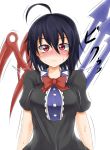  ahoge asymmetrical_wings black_dress black_hair blush bow bust dress houjuu_nue narunaru1000 red_eyes short_hair solo sweat touhou wings 