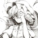  bust hand_over_face hat monochrome remilia_scarlet ryuhey short_hair simple_background solo touhou 
