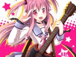  \m/ angel_beats! chain chains fang guitar instrument kureno open_mouth pink_eyes pink_hair school_uniform serafuku smile twintails two_side_up yui_(angel_beats!) 