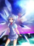  cirno clear_echoes fairy highres ice ice_wings looking_at_viewer ribbon skirt touhou wings wrist_cuffs 