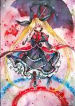  artist_name black_dress blazblue blonde_hair dated dress gii heel-less_shoes holding long_hair mosho rachel_alucard red_eyes traditional_media twintails umbrella very_long_hair watercolor_(medium) 