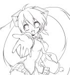  breasts hatsune_miku lineart long_hair looking_at_viewer mairu_hana monochrome open_mouth skirt smile solo twintails very_long_hair vocaloid 