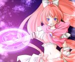  blue_eyes blush bow earrings frills gloves hair_bow jewelry long_hair magic_circle magical_girl midriff navel original pink_hair scarf tonamw very_long_hair 