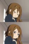  blush brown_eyes brown_hair hair_ornament hairclip hirasawa_yui k-on! multiple_views sad screencap short_hair solo tears wavy_mouth 